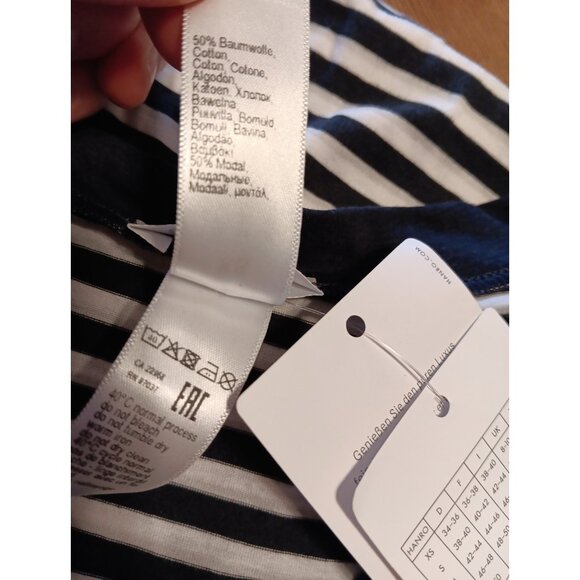 Hanro Laura Bigshirt Sleep Shirt Women XS VNeck Short Sleeve Midnight Stripe NWT - Picture 4 of 6